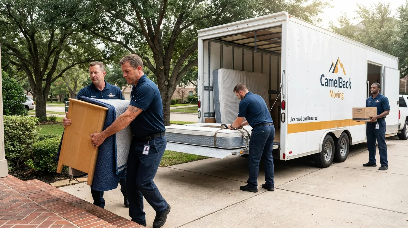 Crew loading residential truck for cross-state move from Terrell, TX